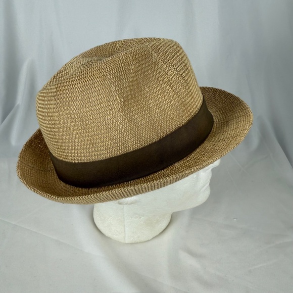 Dorfman Pacific Fedora Hat XL Scala Toyo Poly Lightweight Beige Brown Woven EUC - Picture 10 of 12